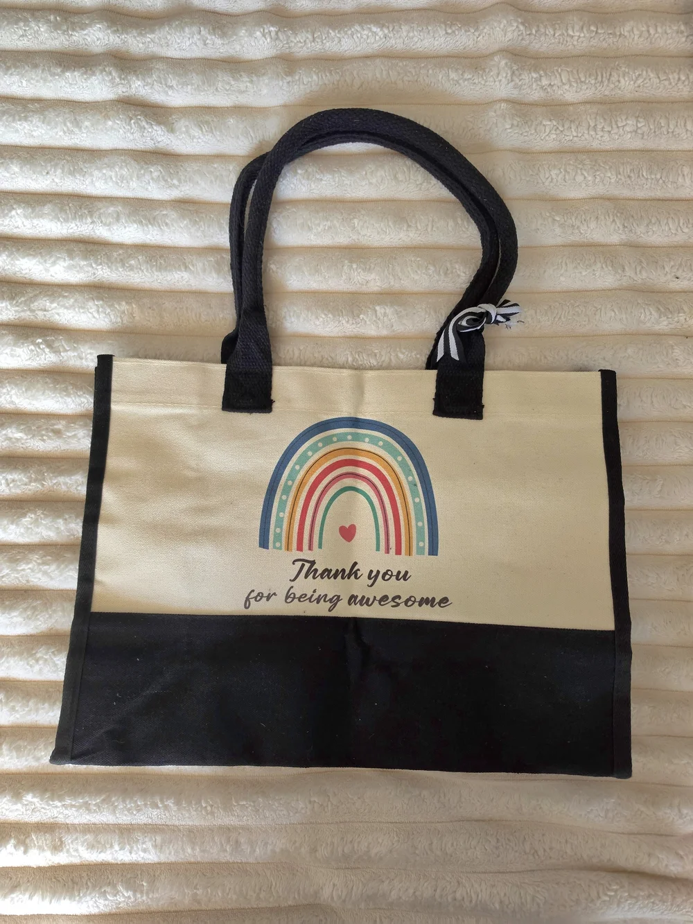 Boho Rainbow Canvas Tote Black Cream Aesthetic Bag Great 